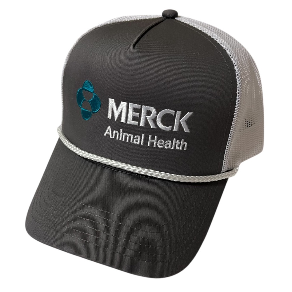 Merck Gray and White Trucker Hat Ball Cap NWOT